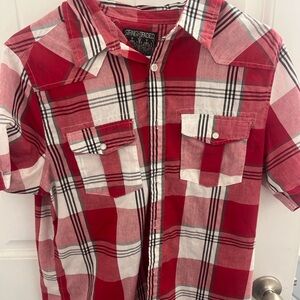 Red Plaid Button-Up Shirt